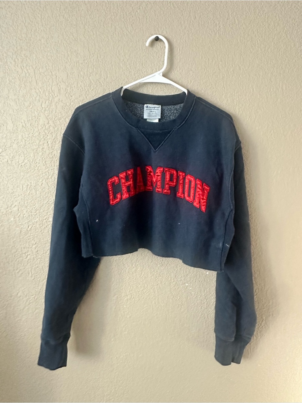 Champion Sweatshirt Womens Blue Reverse Weave Crop Pullover Crewneck Sweater S